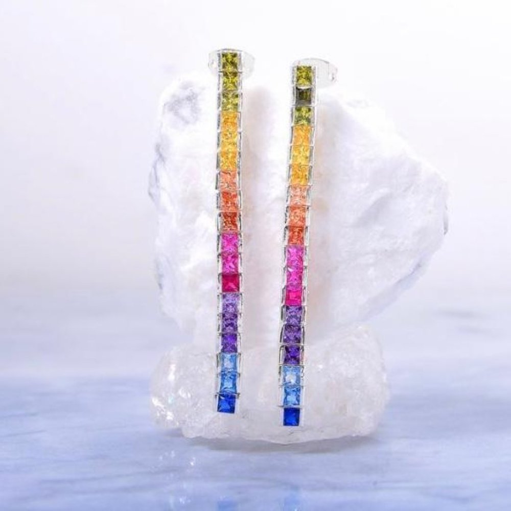 Rainbow Princess Drop Earrings (Silver)